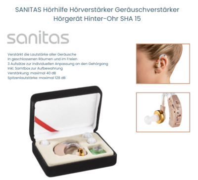 2er SET SANITAS Hörverstärker Geräuschverstärker Hörgerät Hinter-Ohr SHA 15 NEU