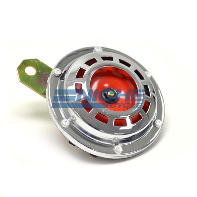 Universal Chrome/Red 93mm 12 Volt Horn Single Hole Chrome/Red 93mm 12 Volt