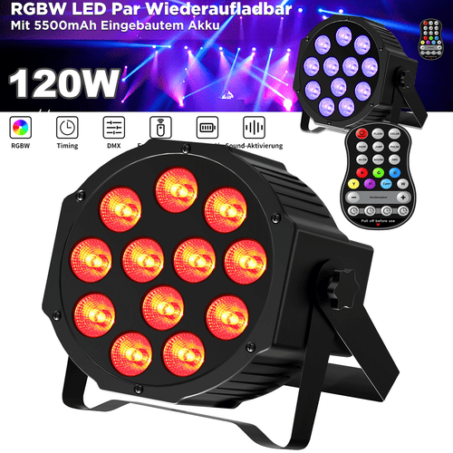 12 LED Akku LED Par Strahler 120W Partylicht RGB DMX Bühnenlicht Show Disco DJ - Bild 2 von 17