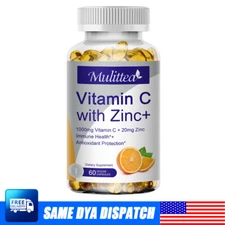 Vitamin C Capsules With Zinc Supplement Support Immune Health Antioxidant 60pc