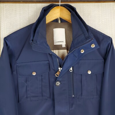 $375 J. LINDEBERG Size Small Mens Bailey Jacket Full Zip Navy Blue M-65 Moto