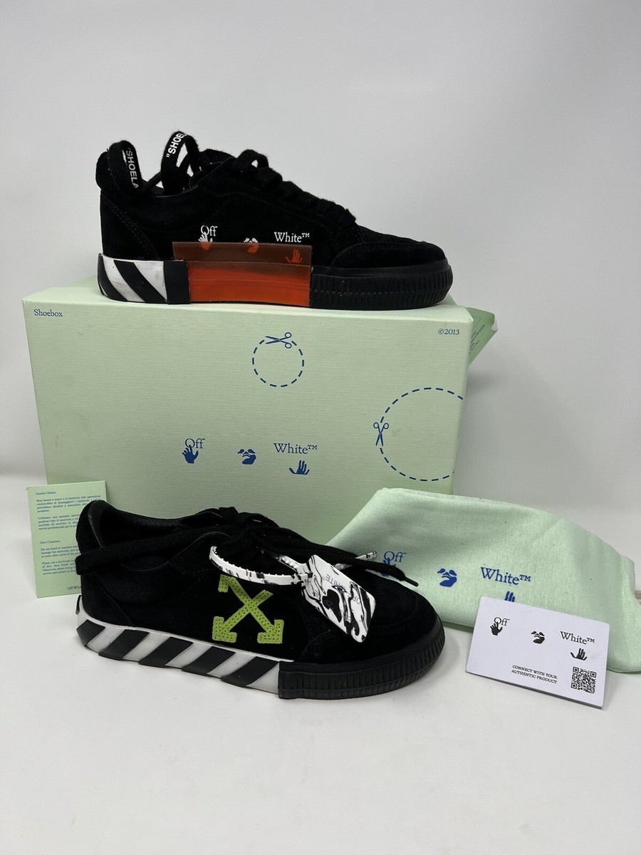 【OFF-WHITE】Black☆Vulcanized ローカット スニーカー Off White Black Suede Green Vulcanized Low Top Sneakers Size