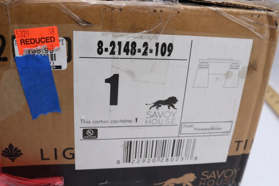 Светильник для туалетного столика Savoy House Brannon 2 лампы полированный никель и прозрачное стекло - Изображение 2 из 4