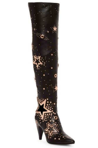 Ivy Kirzhner Stardust Leather Over The Knee Stud Embellished Boot Black Size 8