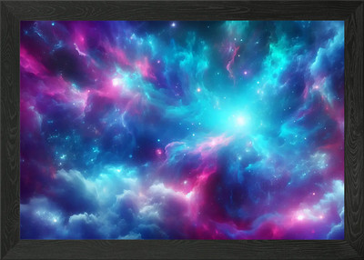 Colorful Nebula with Stars and Clou Framed Wall Art Poster Canvas Print Picture