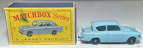 Matchbox Lesney #7 Light Blue Ford Anglia With Box