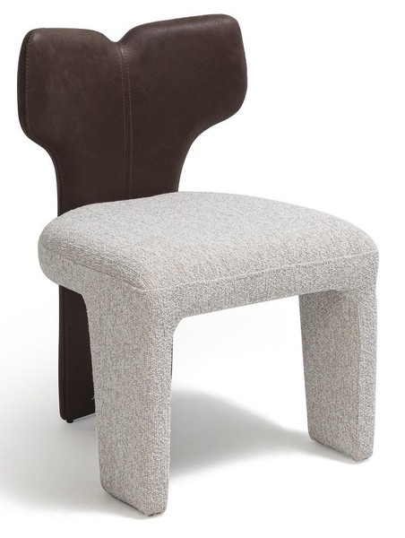 Stuhl Design Braun Leder Beige Stoff Skulptural Komfort Ausdrucksstark-image