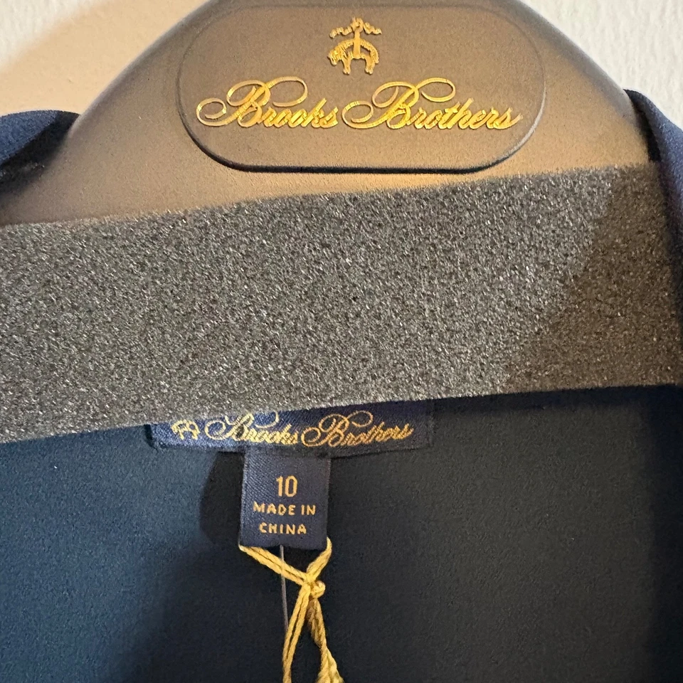 Brooks Brothers Mujer Talla 10 Azul Marino Manga Larga Plisado Vestido Cuello Corbata NUEVO Foto 3 de 4