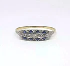 Art Deco Vintage Style Lab Created Diamond Sapphire Engagement 14k Gold FN Ring