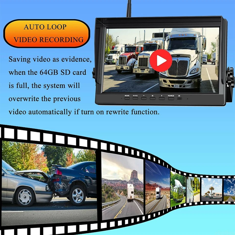 10" Wireless Backup Camera Quad Split Monitor w/Recording for RV/Truck/Trailer - Image 4 of 4