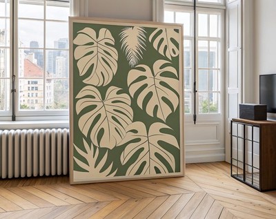 Salbeigrün Monstera Botanisch Modern Minimalistisch Zimmerpflanzenliebhaber Wanddekor Cont