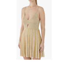 MISSONI Gold Pleated Glitter Knit Mini Dress Sleeveless V-Neck Straps IT 38
