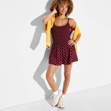 Women's Polka Dot Smocked Dress - JoyLab Maroon Polka Dot S