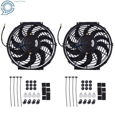 2X 12'' Slim Fan Push Pull Electric 12V Mount Kit Universal Radiator Cooling Fan