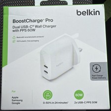 Belkin BOOST CHARGE™ 60w USB-C PD Dual 30w Wall Charger, White for iPhone &other