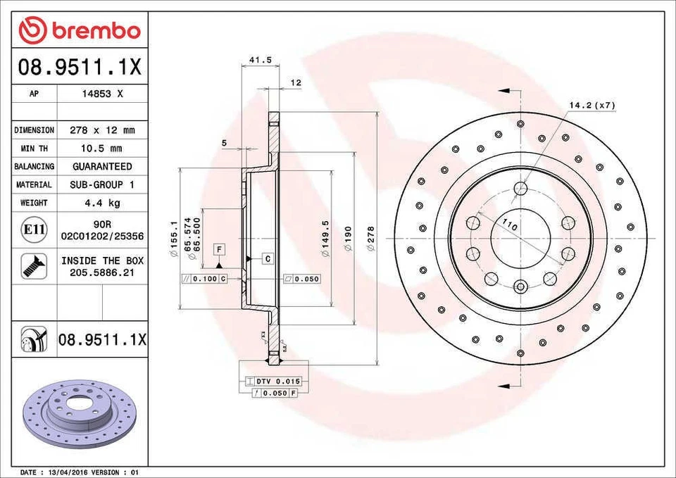 Дисковый тормоз Rotor-Premium Xtra Cross с УФ-покрытием ротор подходит для 03-11 Saab 9-3 - Изображение 2 из 4
