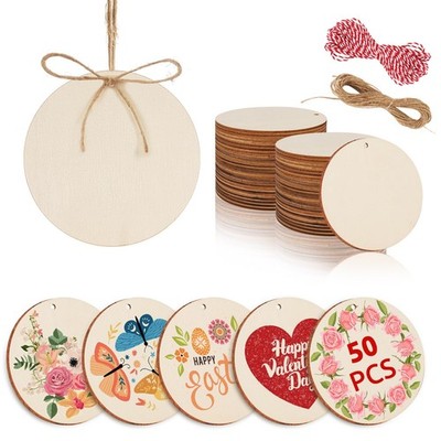 Philorn 50pcs Wooden Ornaments for Crafts 3.5'' Unfinished DIY 50pc Rounds 