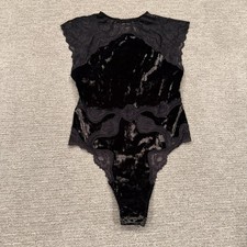 Victorias Secret Bodysuit Womens Small Black Velvet Lace Thong Keyhole Back