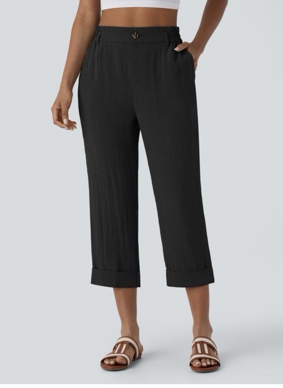 Halara High Waisted Zipper Pocket Cropped Linen-Feel Pants ~ Sz. XL