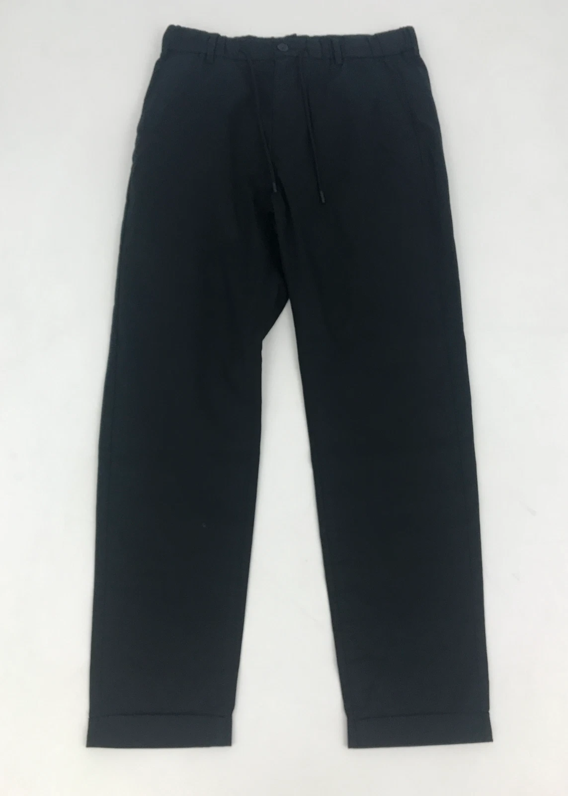 M&S Men's Trousers Black Chino Drawstring Elastic Waist Pockets Zip Button New