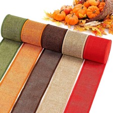 Fall Burlap Wired Ribbon 5 Rolls Set, 27.3Y Total for Gift Wrapping