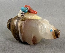 Vintage Zuni Carved Mexican Onyx Bear Fetish with Arrowhead Offering, Signed
