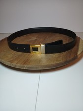 VTG Yves Saint Laurent Gold Tone Black Calfskin Leather Belt Unisex 37 Inch...