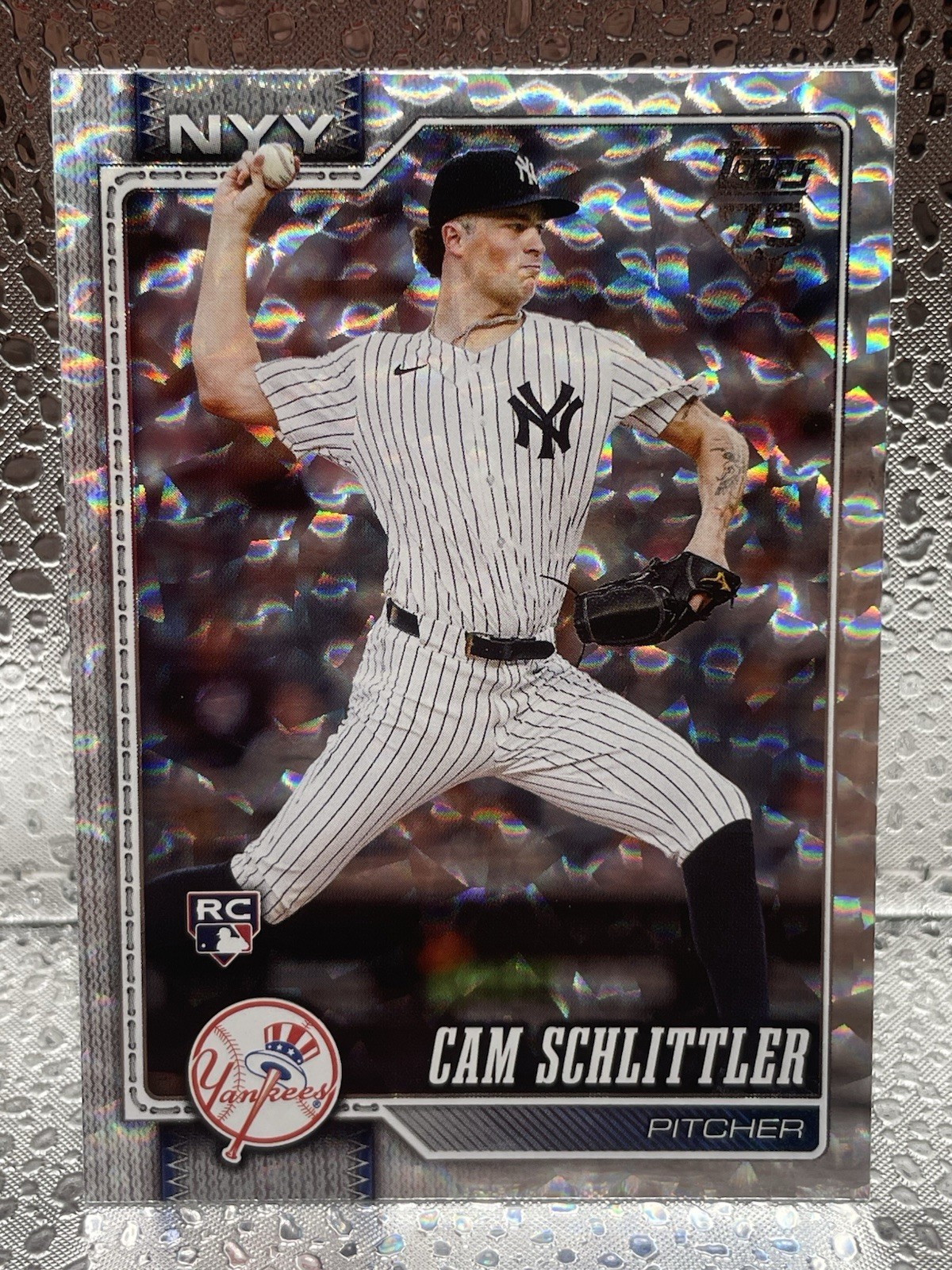 2026 Topps Series 1-Cam Schlittler Rookie Silver Crackle Foil #111 (RC)