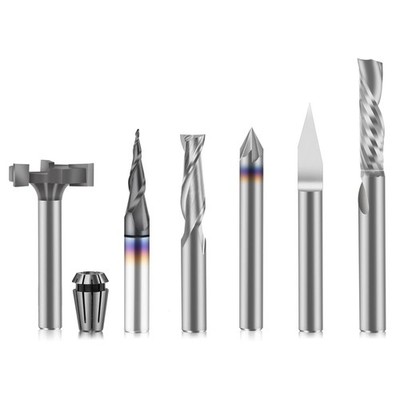 FoxAlien 1/4'' Shank CNC Router Bit Essential Kit Includes 1/4'' ER11 Collet, V...