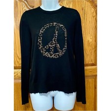Zadig Voltaire Black 100 Cashmere Leopard Peace Sign Sweater Size S Warm Cozy