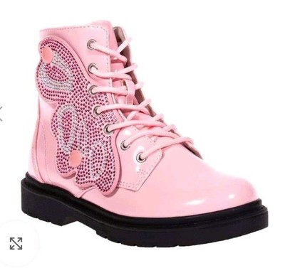 Lelli Kelly Girls Pink Patent Leather Rhinestone Fairy Lace-Up Ankle Boots 3.5