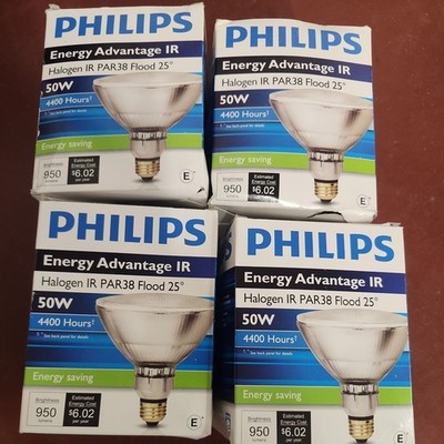 Lot of 4 Philips Advantage IR Halogen Lamp, PAR38, 25° Angle, 50W, 950 Lumens 