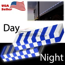 Blue & White Safety Reflective Checker Flag Sticker Stripe Warning Mark Bumper