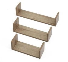 U-Shaped Set Of 3 Floating Wall Shelves Wooden Display Shelf Unit Storage Home