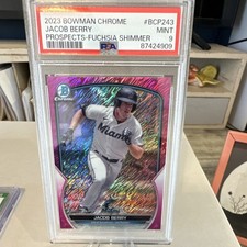2023 Bowman Chrome Jacob Berry #BCP243 Fuchsia Shimmer /199 PSA 9 Marlins