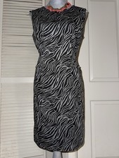 Black White Zebra Print Sleeveless Sheath Knee Length Dress Size