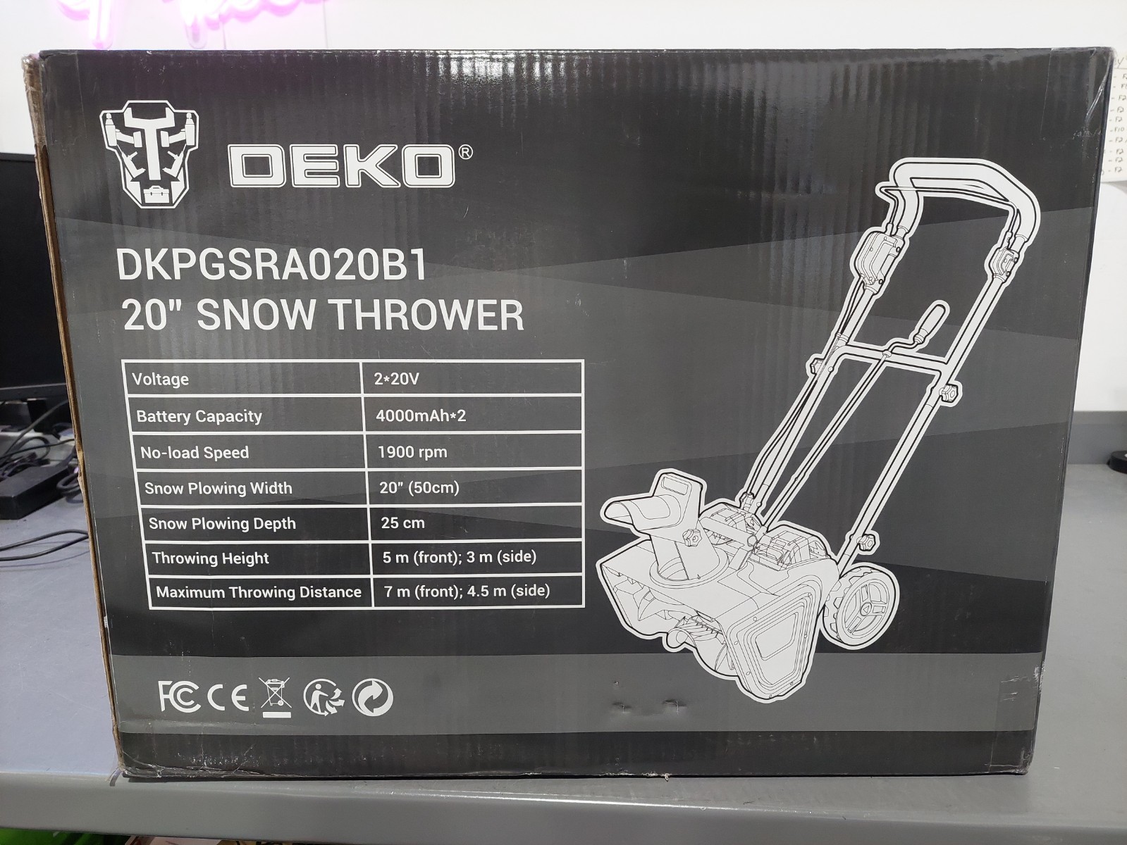 Dekopro 20-Inch Cordless Snow Blower, 40V Snow Blower, 25Ft Throw, Led Light
