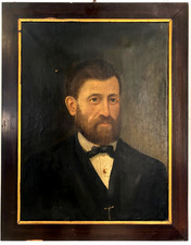 ANTICO DIPINTO OLIO TELA RITRATTO MASCHILE BORGHESE NOBILUOMO SIGNORE '800