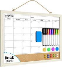 Double-Sided Magnetic Whiteboard Calendar for Wall, 17"X13" Dry Erase Monthly Pl
