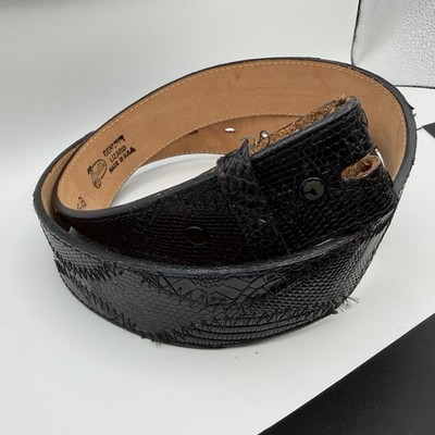 Justin Black Genuine Lizard Belt USA Sz 32 254B No Buckle Patchwork 1 3/8'' Wide