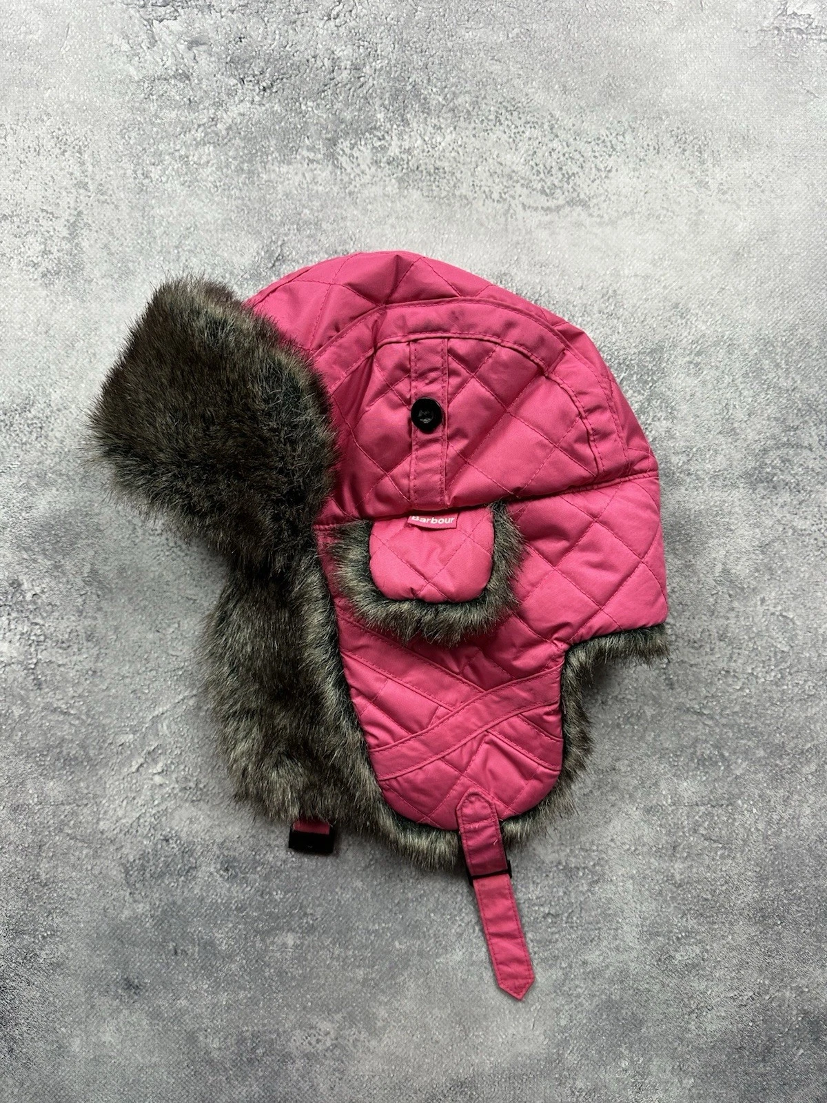 Barbour Trapper Hat Pink Ushanka Fuzzy Fur Y2K Rare Cap Adults Size Large Rare
