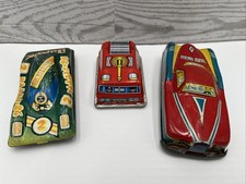 Vintage Tin Toy Cars Lot of 3 Retro Collectible Metal Toys.