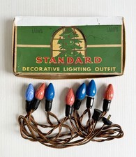 Vintage Standard Christmas String Lights, 7 Bulbs Blue Red, 5 Work