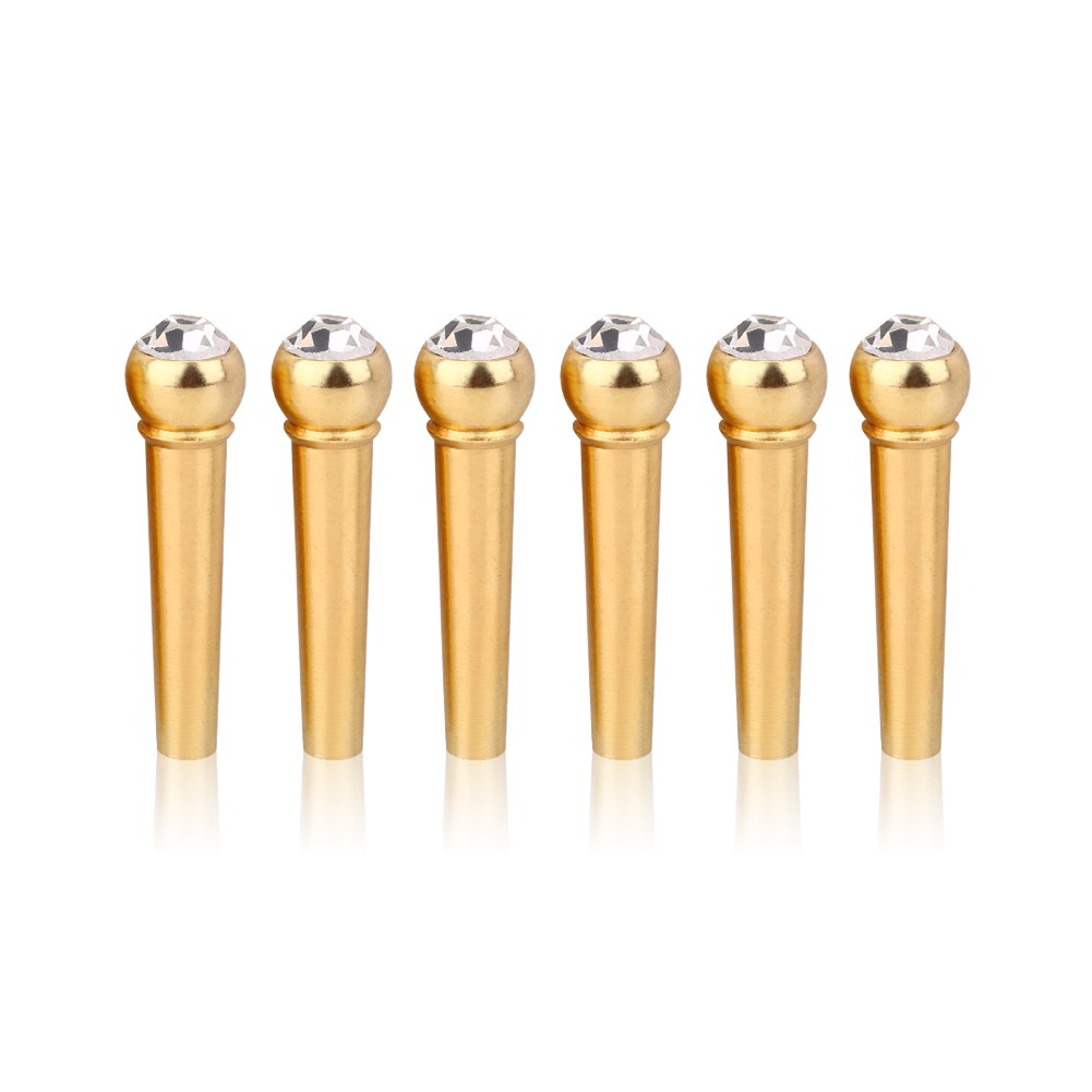 6Pcs Brass Made Guitar Bridge Pins With Crystal Glass Dot Decor Music Instr OU