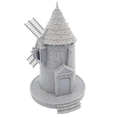 Mittelalter Stein Windmühle Landschaft bedruckt Gelände LOTR WFB D&D Wargaming 28-32mm