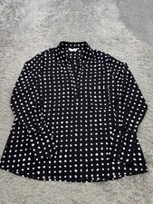 Anthropologie Pleione Top Womens Medium Black Polka Dot French Cuff Blouse Shirt
