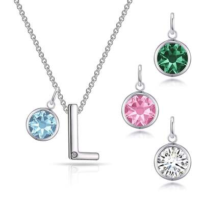 Initial L Necklace with Birthstone Charm Created with Zircondia  Crystals