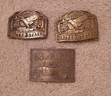 Three 1970's Brass Belt Buckles