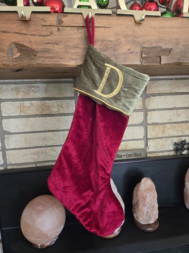 KOHL'S Burgunder SAMT Initiale Grün CUFF MONOGRAM D WEIHNACHTSSTRUMPF Kristalle