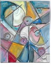 THE BEST DAY wow abstract Vintage oil painting 8x10 wood new art signed Crowell 